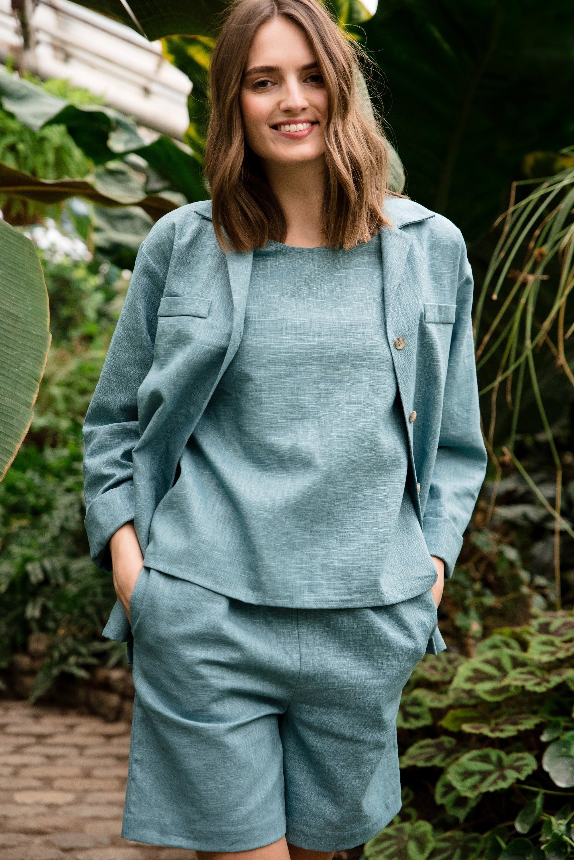 Short en lin SIMPLICITY, bleu sarcelle, taille S